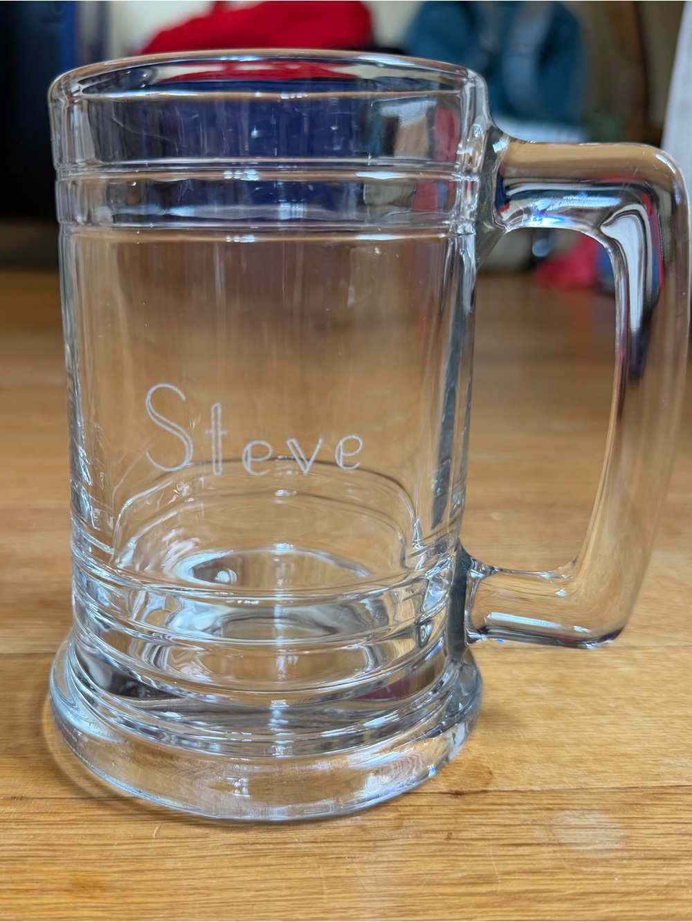 Glass Beer Mug ‘Steve' Engraved 12oz Personalized Mug
